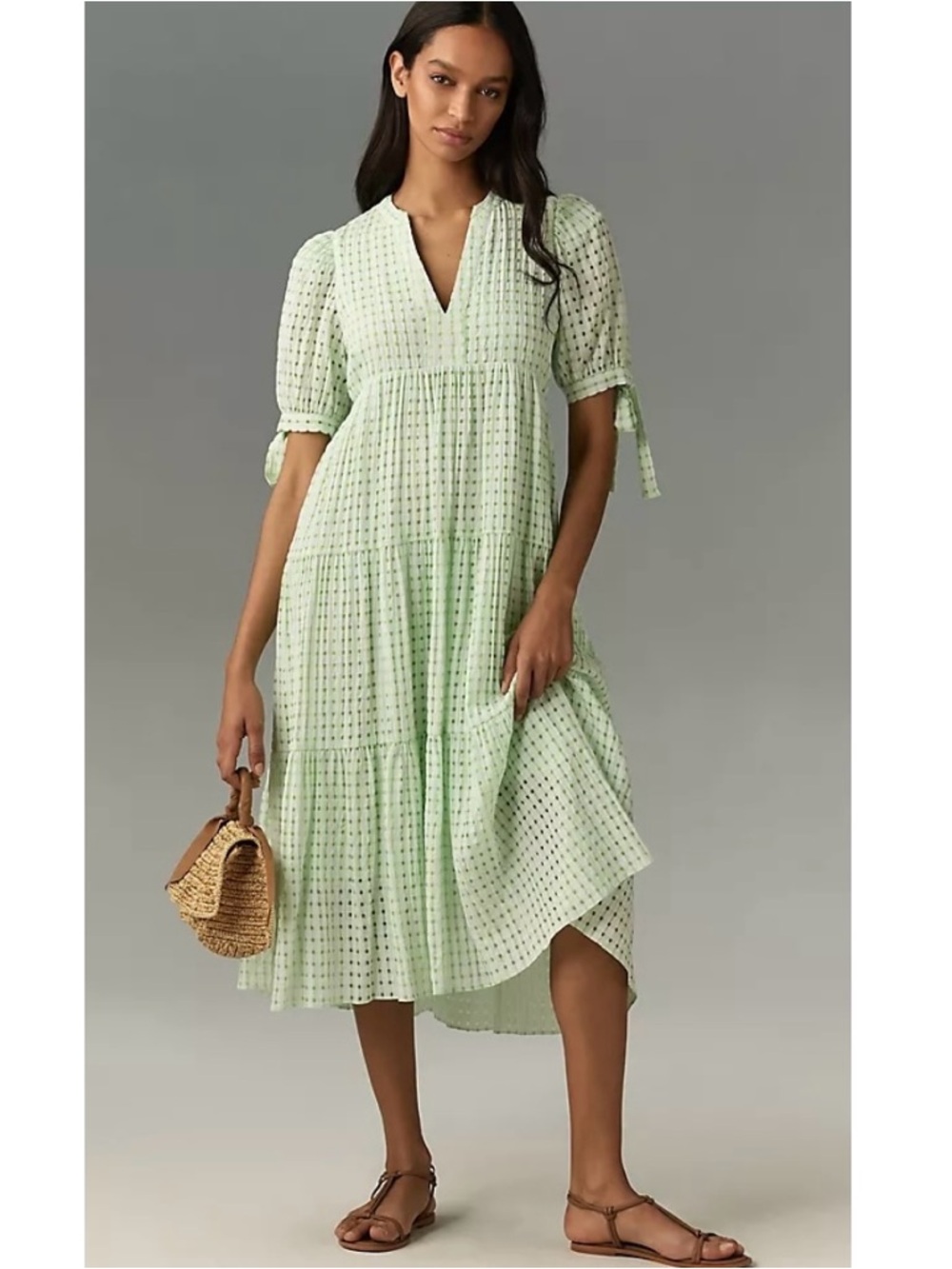Anthropologie English Factory Gingham Tiered Midi Dress New Large